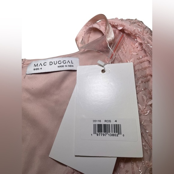 Mac Duggal New 35116 Pink Beaded Wrap Over Butterfly Sleeve Column Dress Size 4 - Picture 5 of 5